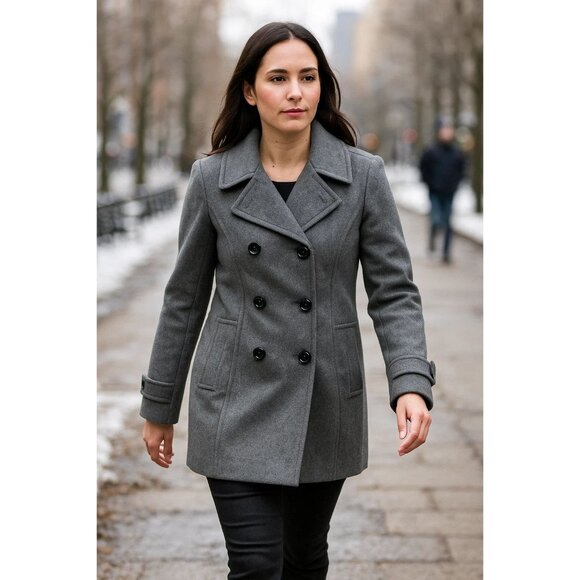 Anne Klein Womens Gray Wool Pea Coat Double-Breasted Fully Lined Size XL - Picture 1 of 11